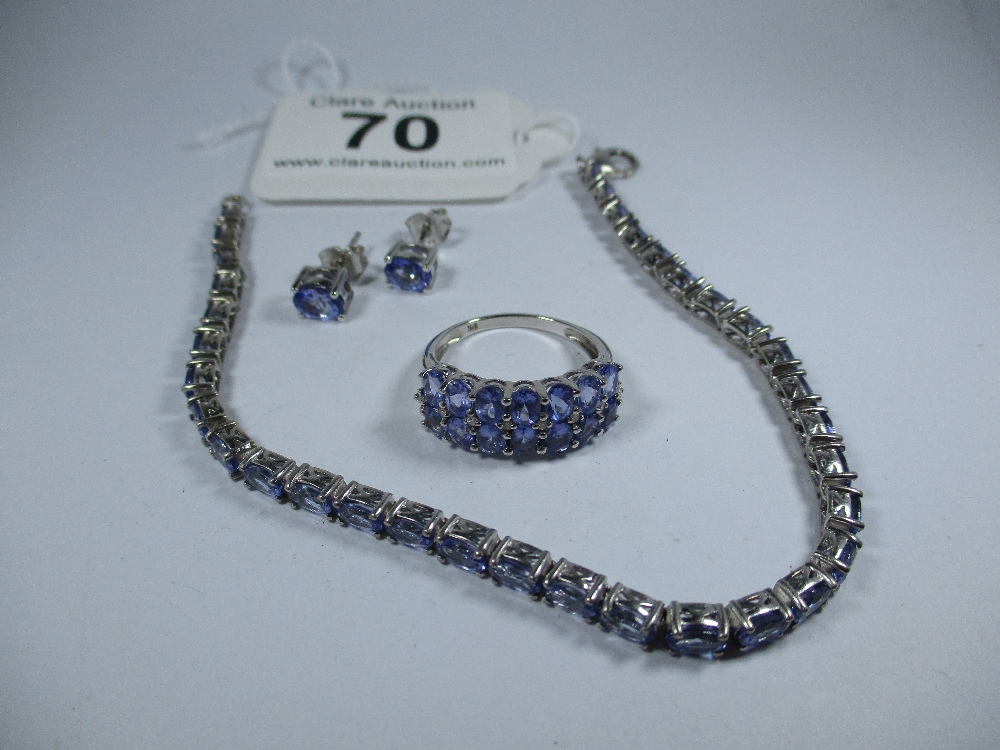 A silver and Tanzanite bracelet with matching ring and earrings - Image 6 of 6