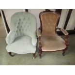 Two Victorian button back parlour chairs