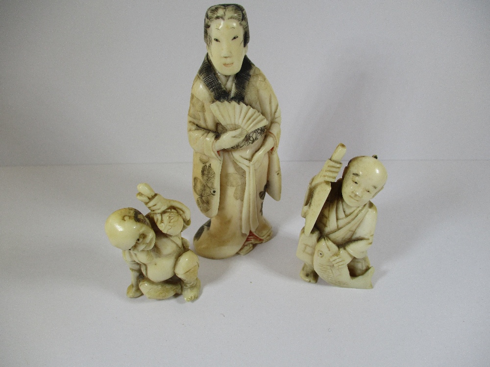 Three small 19th Century carved ivory figures - Image 2 of 9