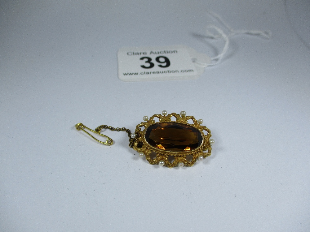 A 14ct gold brooch with large brown citrine and 10 seed peals - Image 6 of 6