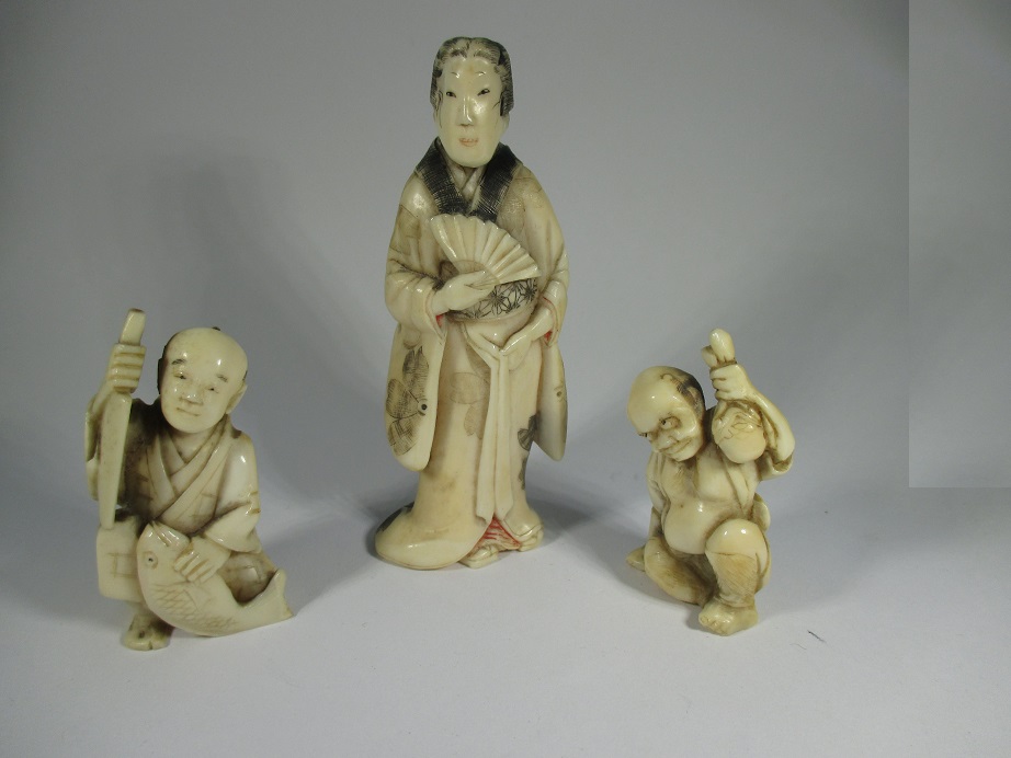 Three small 19th Century carved ivory figures