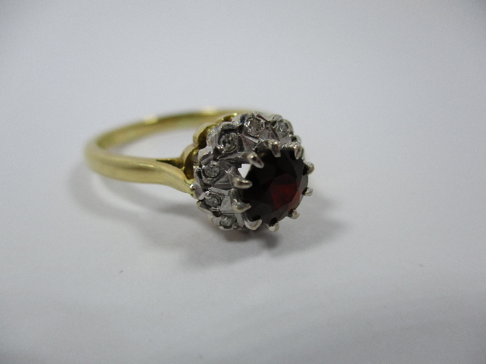 An 18ct gold diamond and garnet daisy ring, approx finger size O1/2 - Image 6 of 7