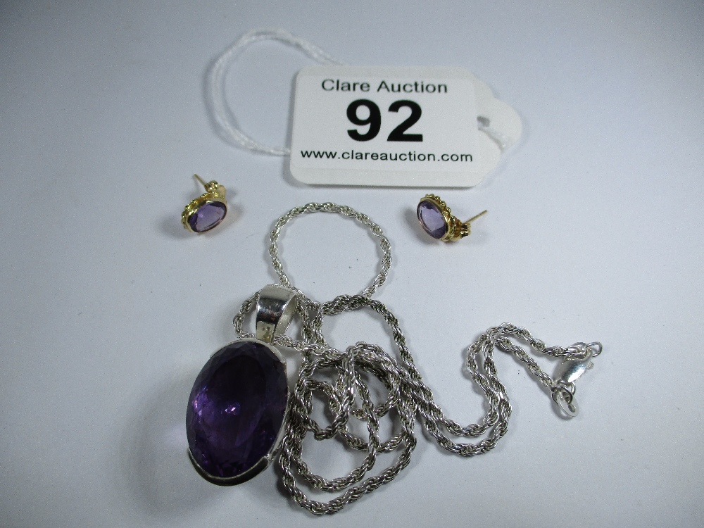 A pair of 585 gold and amethyst earrings and a silver necklace with a large amethyst pendant - Image 11 of 11