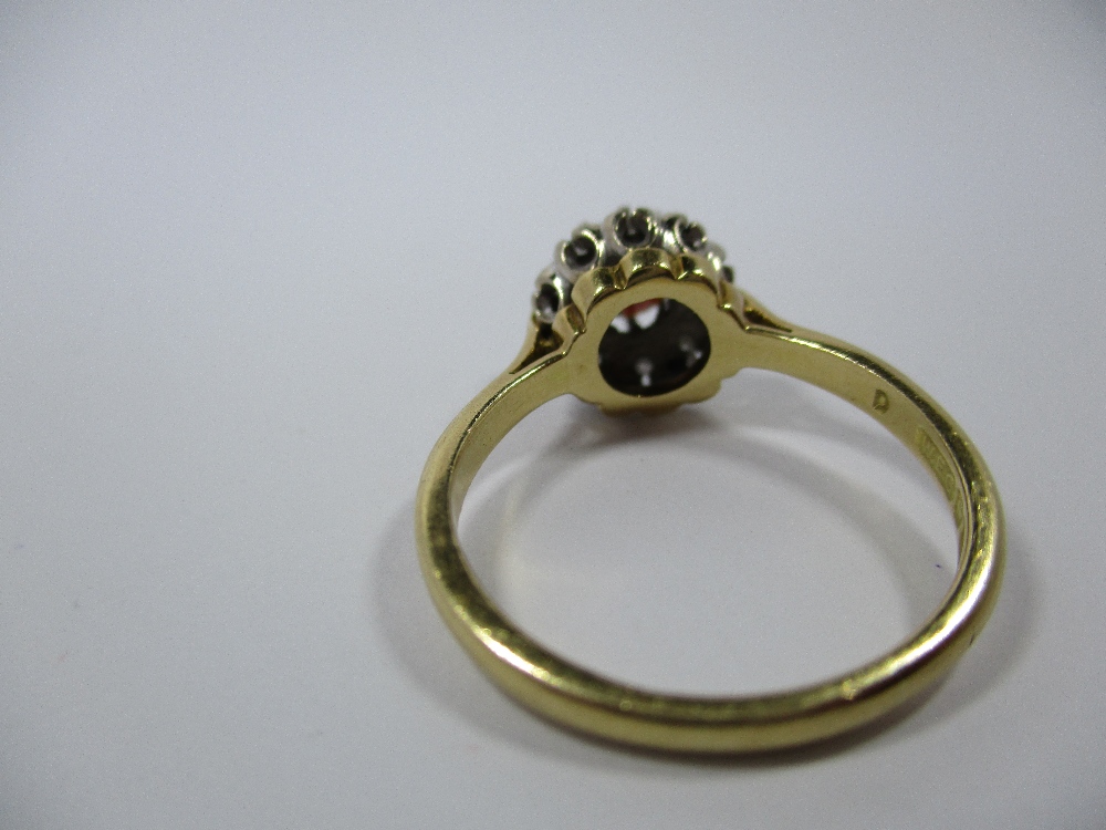 An 18ct gold diamond and garnet daisy ring, approx finger size O1/2 - Image 5 of 7