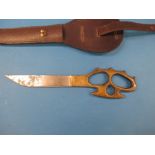 A genuine 1940-41 British Middle-East Commando knuckleduster knife, with later leather sheath