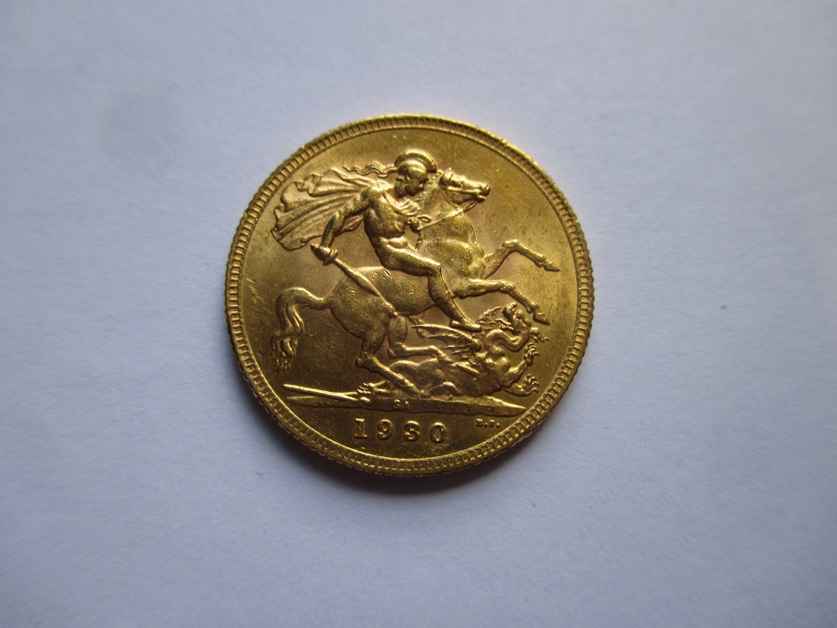 A 1930 George V gold full sovereign in a good grade