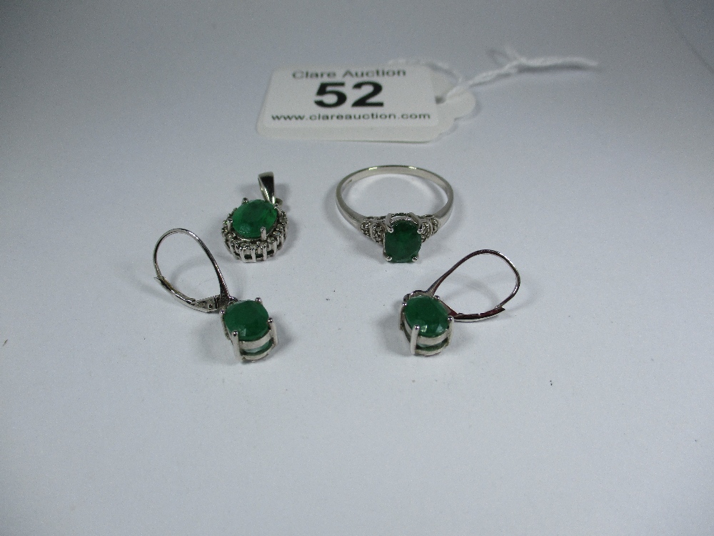 A ring, pendant and earrings all on 9ct white gold set with emeralds - Image 9 of 9