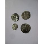 4 English long cross hammered silver coins