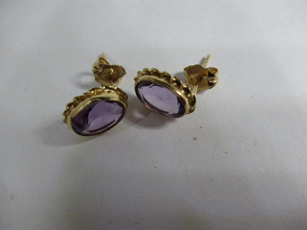 A pair of 585 gold and amethyst earrings and a silver necklace with a large amethyst pendant - Image 4 of 11