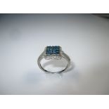 A 9ct white gold and irradiated blue coloured diamond ring, approx finger size S