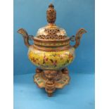 A Chinese bronze censer pot with cloisonné decoration