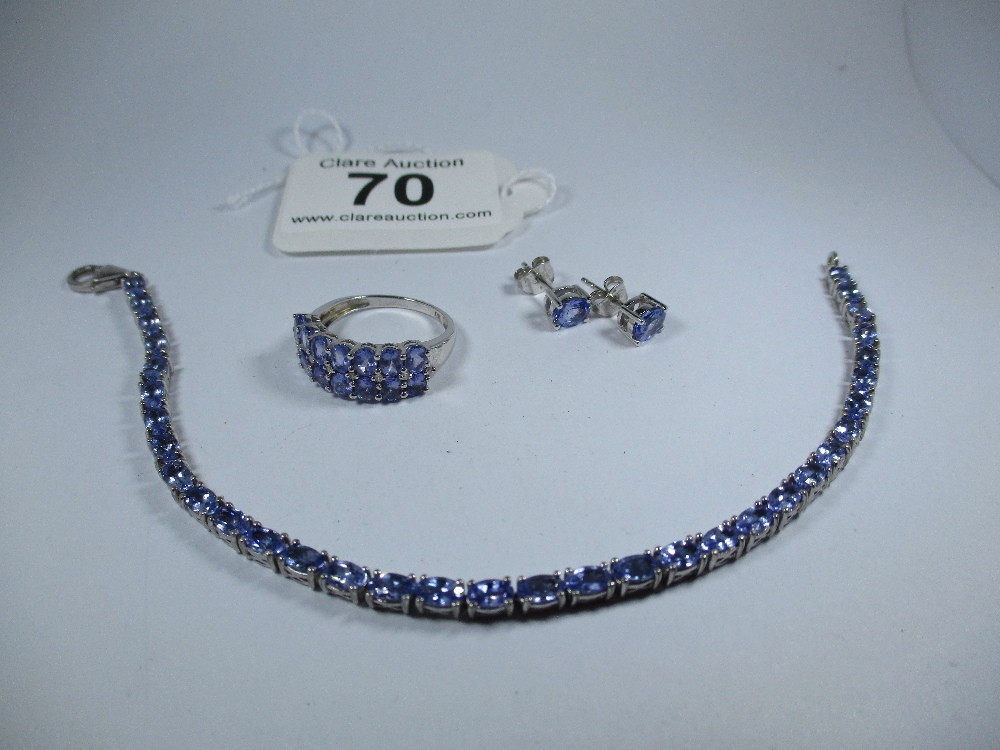 A silver and Tanzanite bracelet with matching ring and earrings - Image 2 of 6