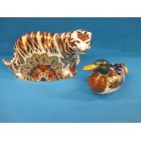A Royal Crown Derby Bengal Tiger and a Mandarin duck