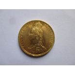 An 1892 Jubilee head gold full sovereign in a good grade