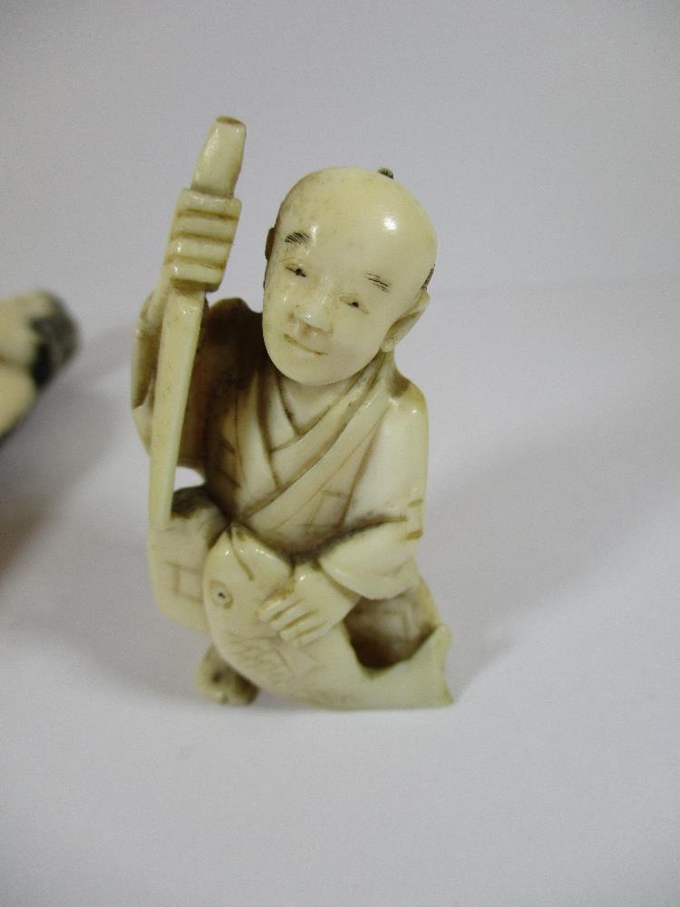 Three small 19th Century carved ivory figures - Image 7 of 9