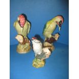 Two Beswick 1218B green woodpeckers and one other