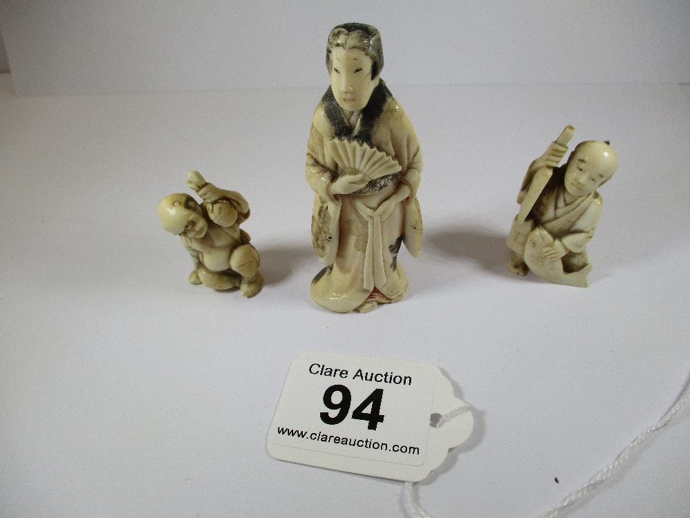 Three small 19th Century carved ivory figures - Image 9 of 9