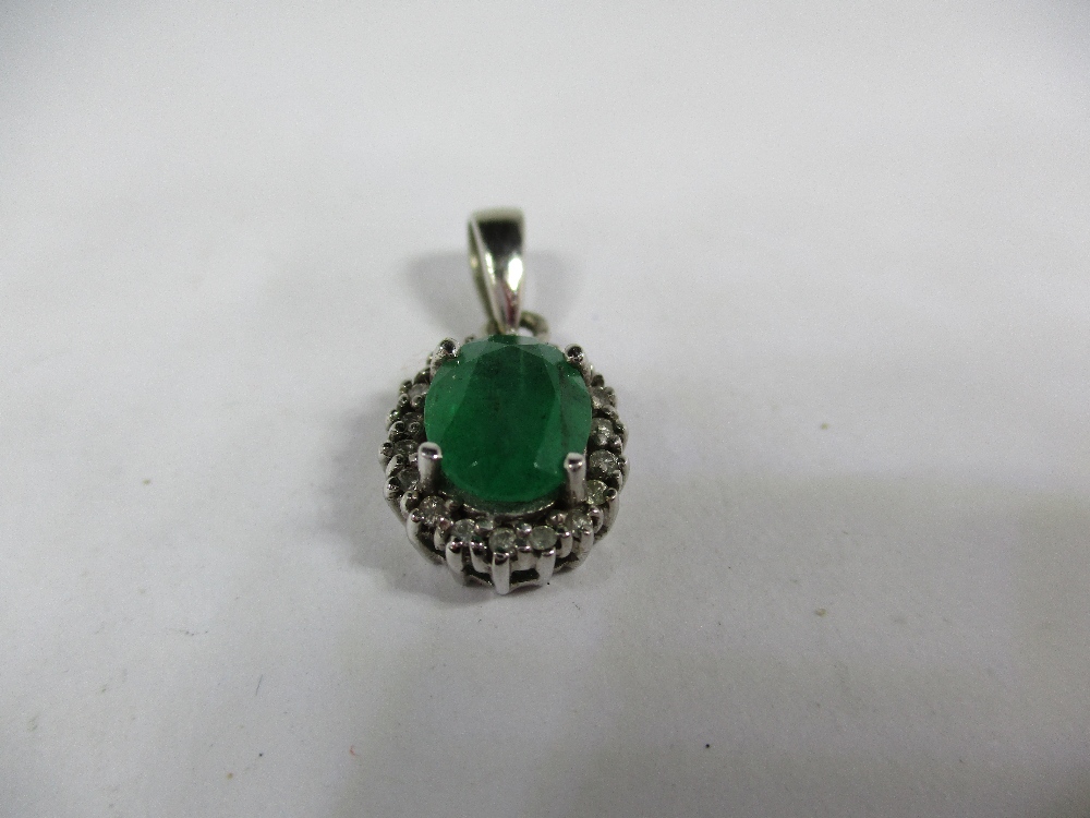 A ring, pendant and earrings all on 9ct white gold set with emeralds - Image 6 of 9