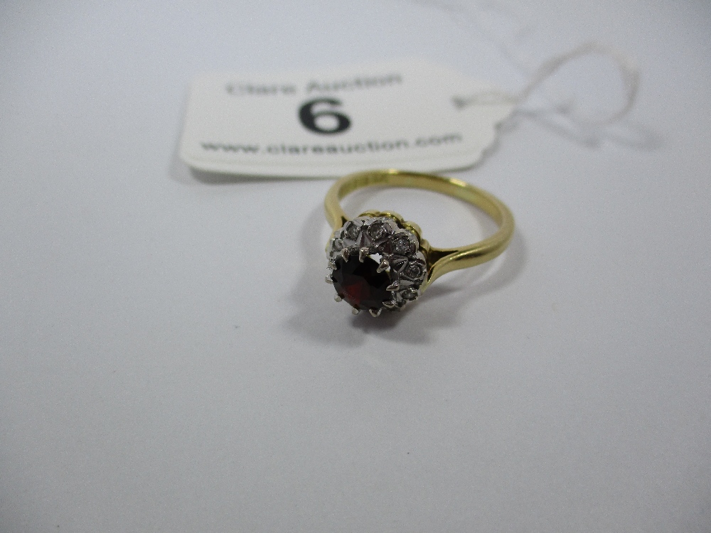 An 18ct gold diamond and garnet daisy ring, approx finger size O1/2 - Image 7 of 7