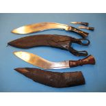 2 Vintage Kukri knives one with a Karda and a Chakmak.