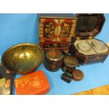 A quantity of oriental boxes and pots.