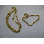 A 9ct hollow rope necklace and bracelet set, approx. weight 5.3g