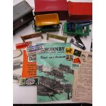 A quantity of vintage Hornby ‘O’ gauge model railway items, to include track side advertising boards