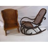 A child's bentwood rocking chair and a child's hard wood settle