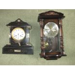 An antique slate mantle clock and one other.