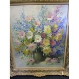 A 20th century acrylic painting on canvas of a floral bouquet
