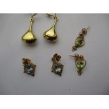 3 pairs of gold earrings set with various stones