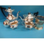 A 4 piece plated tea set and other items