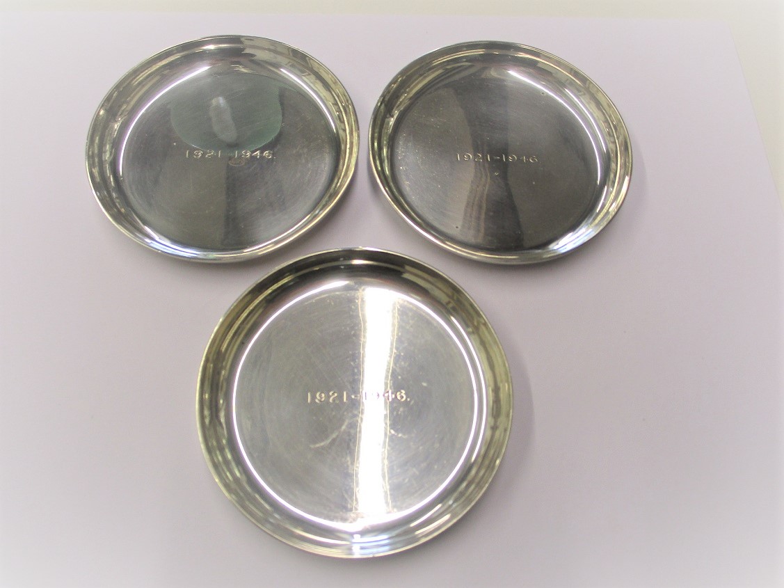 3 Sterling silver coasters, approx. weight 239g