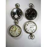 4 Military pocket watches with crows foot mark to back