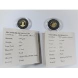 Two 585 gold commemorative coins. In Proof condition with certificates