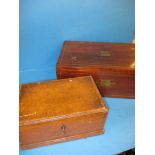 A Victorian brass inlaid writing box and a later oak stationary box
