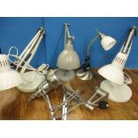 4 Desk top anglepoise style lamps and a wall mounted example