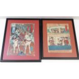 Two antique Japanese woodblock coloured prints sig