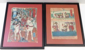 Two antique Japanese woodblock coloured prints sig