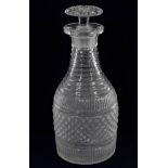 A George III hobnail glass decanter, some light cl