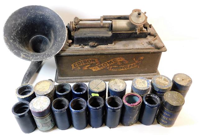 An Edison phonograph with cylinders a/f