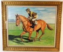 An oil painting of racehorse titled Pride Of Barne