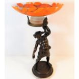 A 19thC. figurative bronze table centrepiece with later added glass bowl 20.5in