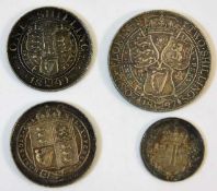 A Victorian 1897 two shillings, an 1899 shilling,