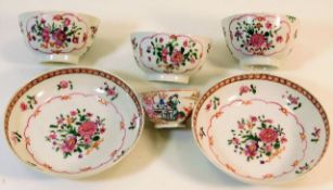 Four antique Chinese porcelain tea bowls with two