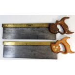 Two brass edged hand saws, top one by J. V. Hill H