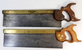 Two brass edged hand saws, top one by J. V. Hill H