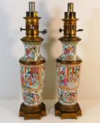 A pair of 19thC. Cantonese porcelain French gilt m