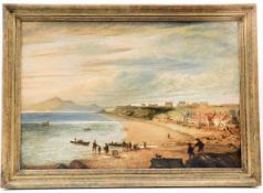 A 19thC. Cornish school oil painting of beach scen