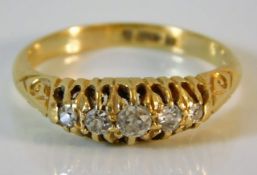 An antique 18ct gold five stone diamond ring appro